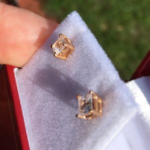 14kt Genuine White Sapphire Princess Cut Earrings